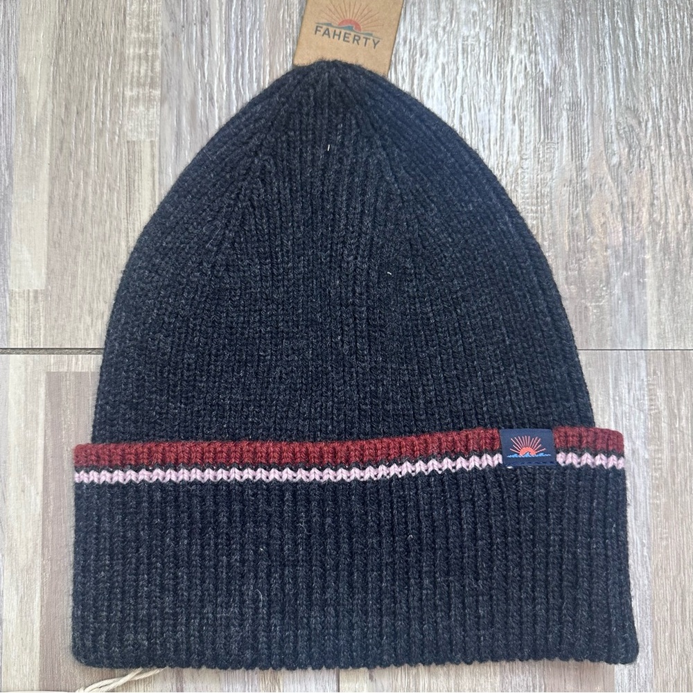 FAHERTY BRAND Charcoal, Maroon & Pink Retro Stripe Beanie NWT